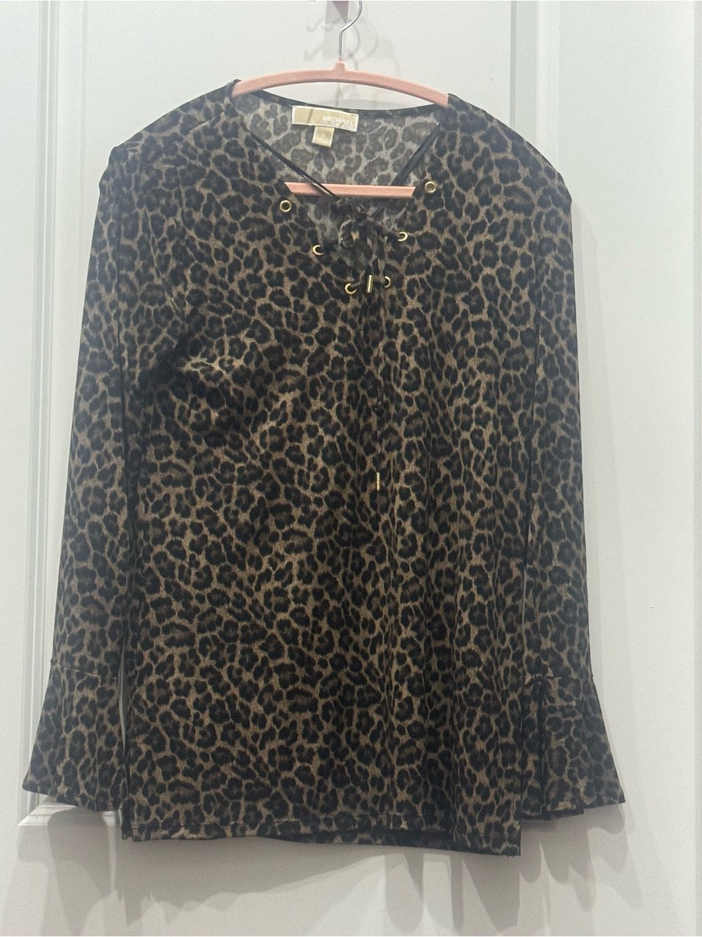 MICHAEL Michael Kors Leopard Print Lace-Up Top - Brown/Black